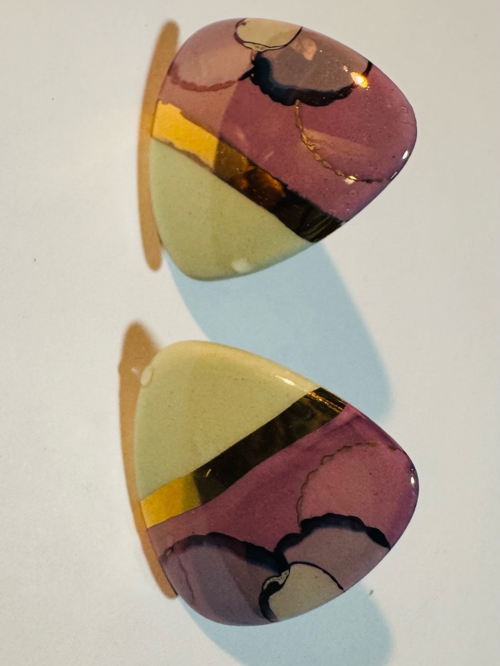 Handcrafted Two-Tone Purple and Cream Ceramic Earrings